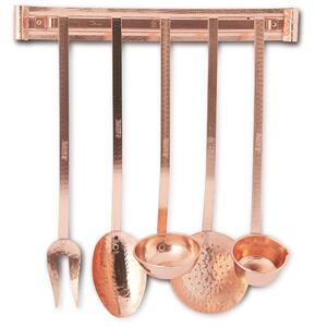 Hammered Copper Finish Ladle Set 6 Pieces with Copper Wall Hook - home line