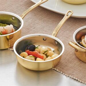 Brass One-Handle Frying Pan from the Pepite D'oro Mignon Line, Diameter 14xh4.5 cm - 0.70 lt, Made of Smooth and Polished Solid Brass