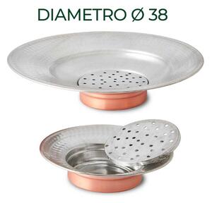 Copper Deep Fryer with Oil and Fat Draining Collector 38 xh6 cm - Made of Hand-Hammered Copper in Italy, Traditional Line