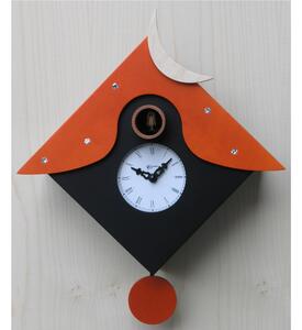 Otranto Cuckoo Clock 34x12xh34 cm, crafted with fine wood inlays, black-tinted birch case with rhinestones and orange roof