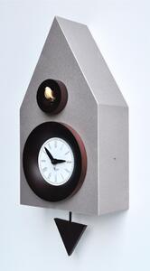 Dark Cuckoo Pendulum Clock 20x12xh40 cm made with Lacquered MDF with Turned Details in Solid Beech, Silver Aluminium Colour