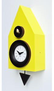 Dark Cuckoo Pendulum Clock 20x12xh40 cm made with Lacquered MDF and Turned Solid Beech Details in Sulphur Yellow Colour