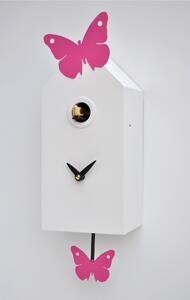 Wall Cuckoo Clock Farfalline 26x10xh12 cm, MDF Lacquered Case, Metal Butterflies with Magnetic Positioning