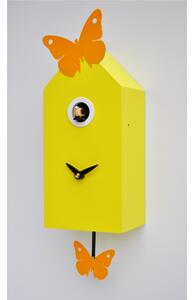 Wall Cuckoo Clock with Butterflies 26x10xh12 cm, Lacquered MDF Casing, Metal Butterflies with Magnetic Positioning