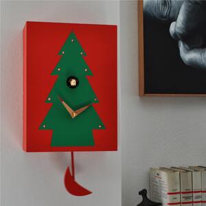 Cuckoo Clock with Christmas Pendulum Pineto MDF Rectangular Case 20x10Xh28 cm Excluding Pendulum, Lights Up with Cuckoo Sound Red