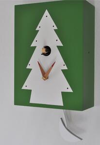 Cuckoo Clock with Christmas Pendulum Pineto, Rectangular MDF Case 20x10xH28 cm Excluding Pendulum, Lights Up with Cuckoo Sound, Green