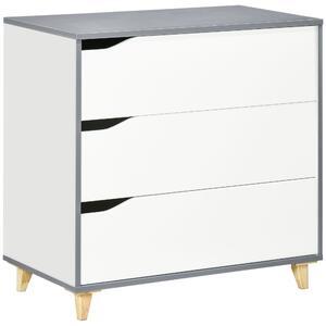 HOMCOM 3-Drawer Chest: Pine Wood Legs, Spacious Bedroom & Lounge Storage Cabinet, 75cm x 42cm x 75cm, White