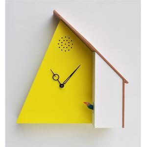 Cuckoo Clock QQ_HOUSE 78 Size 27x11xh 29 cm, Yellow Natural Lacquered MDF Case and Roof RAL 10116