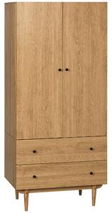 HOMCOM Wardrobe with 2 Doors, 2 Drawers, Hanging Rail for Bedroom Clothes Storage Organiser, 80x52x180cm, Natural Tone