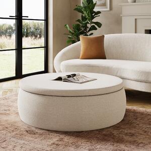 Large Round Storage Pouffe, Chenille Ivory Ivory