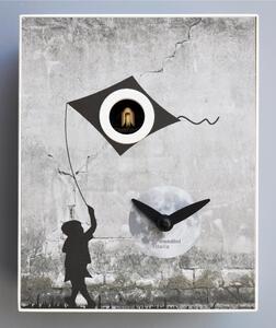 Wall Clock, D'Apres Banksy 16.5x10xh20 cm Black Lacquered MDF Case, Design by Ezio Pescatori