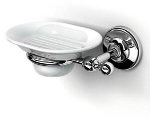 Suspended Soap Dish Chrome BRITISH 16x12.5xh6 cm Classic English Style Early 20th Century with White Ceramic Container