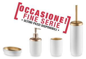 4-Piece White Gold Resin Bathroom Set - Basic Soap Dish, Cup, Dispenser, and Toilet Brush Holder: Buy 4 Pay for 1