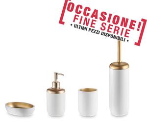 4-Piece White-Gold Resin Bathroom Set: Soap Dish, Tumbler, Dispenser, and Toilet Brush Holder - Basic