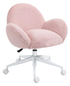 HOMCOM Fluffy Leisure Chair Office Chair with Backrest and Armrest for Home Bedroom Living Room with Wheels Pink