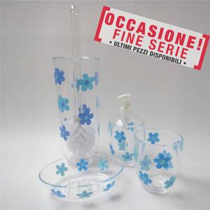 Set of 4 Pieces Milly High Resistance Melamine Toilet Brush Holder, Soap Dispenser, Soap Dish, and Cup in Light Blue - Buy 4 Pay for 1