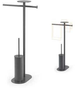 Single WC Floor Stand with Towel Holder, Shelf and Toilet Brush Holder 36.3x24xh69 cm Brass Core Minimalist Design Matte Black Oslo