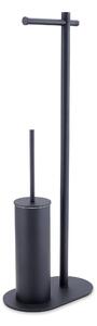 Toilet Paper Holder with Towel Rack and Brush Holder 24x14xh66 cm Brass Core Minimalist Design Matte Black Oslo