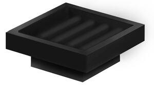 XONY Suspended Soap Dish with Polished Stainless Steel Base 11x11.4xh 4.6 cm and Matte Black Resin Soap Holder