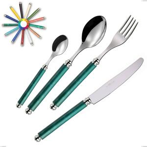 Colourful Cutlery Set 24 Pieces ARCADIA in 18/10 Stainless Steel with Marbled Acrylic Handles and Domed Rings, Dishwasher Safe
