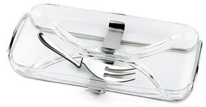 Rectangular appetizer dish with 4 Compartments UNOMILLE 36x20 in Glass with Steel Support