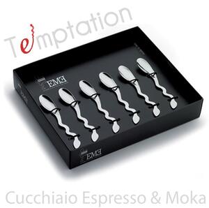 Temptation 6-piece Moka Espresso Spoon Set in Mirror-polished 18/10 Stainless Steel 2 mm Thickness