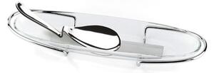 UNOMILLE Oval Plate 42x12 cm in Glass and Steel with Support