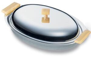33 cm Small SEVILLE Oval Casserole in 1810 Stainless Steel with Wooden Handles Cutlery