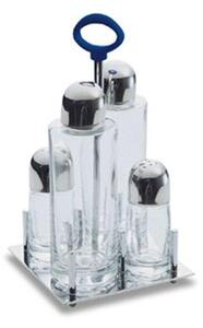GUMMY Square Polished Steel Oil Vinegar Salt and Pepper Set with Glass Bottles