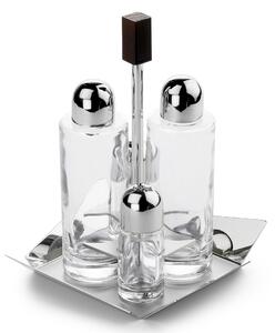 KENTO Polished Stainless Steel Oil Vinegar Salt and Pepper Set with Glass Bottles