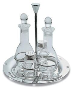 Polished Stainless Steel Oil Vinegar Salt and Pepper SET PUNTO E VIRGOLA with Glass Bottles