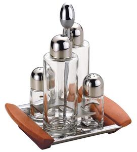 Polished Steel Square ALLURE Oil Vinegar Salt and Pepper Set with Glass Bottles
