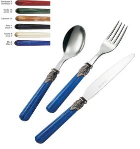 Versailles Colourful Cutlery Set 24 Pieces in 18/10 Stainless Steel with Marbled Handle Effect and Decorative Retro-Style Ring Dishwasher Safe EME