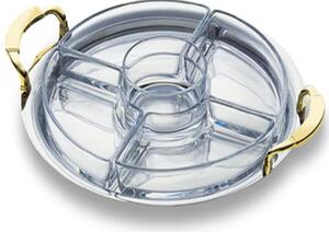 Round appetizer dish with 5 Compartments 30 cm Diameter Polished Stainless Steel with Gold Handles VICTORIA