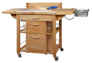 Kitchen Serving Trolley 120x80xh120 cm in Beech Lamellar Wood