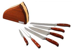 Wooden Block with 6 Hand-Forged Kitchen Knives 45x8xh30 cm, Knives with Resin Handles, Handcrafted Wooden, Blade in Stainless Steel X60-CR-MO-VA18