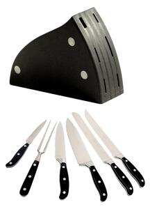 Wooden Block with 6 Forged Kitchen Knives 45x8xh30 cm, Knives with Black Acetal Resin Handles, Handcrafted Wood, X60-CR-MO-VA18 Stainless Steel Blade