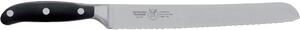 Forged 23 cm Serrated Bread Knife with W.Nr.1.4116 Steel Blade, Black Handle in Acetal Resin and Stainless Steel Rivets, Forgiati