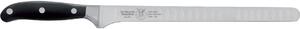 Flexible Forged Salmon Knife with Hollow Edge Allowing Air Passage, 26 cm, W.Nr.1.4116 Steel, Forged with Black Handle, Acetal Resin Handle and Stainless Steel Rivets, Forgiati