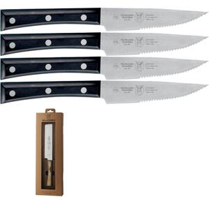 Wide Blade Steak Knives with PaperStone Handles, 4-Piece Set in Gift Box, 18/10 120 mm, Black Colour - paperstone