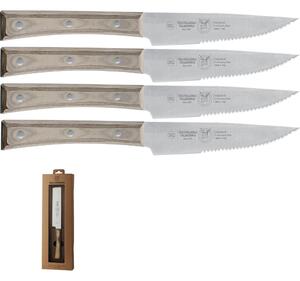 Wide Blade Steak Knives with PaperStone Handle, 4-Piece Set in Gift Box, 18/10 120 mm, Hazelnut Colour - paperstone