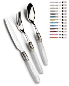 4-Piece Cutlery Set for 1 Place Setting, Gioiello Polished Jewel with 18/10 Stainless Steel, Mother-of-Pearl Acrylic Handle and Antique-Style Ring, Polished Stainless Steel Finish