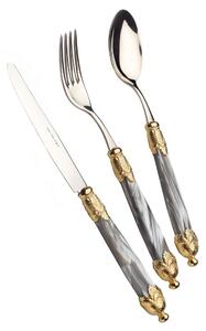 Coloured Cutlery Set 24 Pieces 6 Table Settings Siena in 18/10 Stainless Steel with Pearly Acrylic Handle and Double Golden Ring