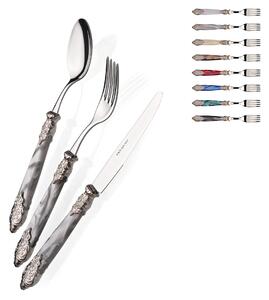 Versailles Polished Colourful Cutlery Set 24 Pieces for 6 Table Settings in 18/10 Stainless Steel with Pearlescent Acrylic Handle and Antique Double Ring Shiny Finish
