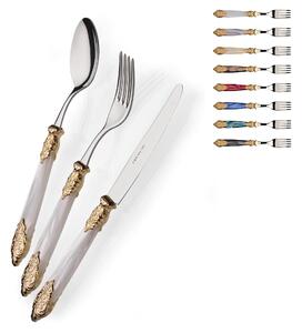 Versailles Gold 24 Piece Cutlery Set for 6 Settings, 18/10 Stainless Steel with Pearlised Acrylic Handle and Double Gold Ring