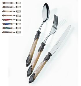 Versailles Antique Coloured Cutlery Set 24 Pieces for 6 Table Settings in 18/10 Stainless Steel with Pearly Acrylic Handle and Double Antiqued Ring