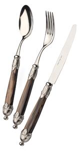 Coloured Cutlery Set 24 Pieces for 6 Table Settings Siena in 18/10 Stainless Steel with Pearly Acrylic Handle and Antique Double Ring with Silver Finish