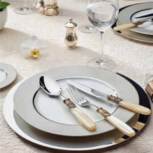 GIADA PIETRA BIANCA 24-Piece Cutlery Set - 6 Table Settings with Pearl Effect Methacrylate Handle and Golden Metal Ring, 2.5 mm Thickness