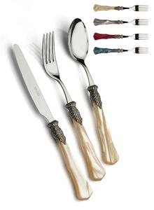 GINEVRA ANTICO, 6 place settings, 24 piece cutlery set in polished 18/10 stainless steel 2.5 mm thickness, pearl acrylic handle with antiqued metal ring, dishwasher safe