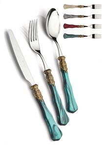 GINEVRA Gold and Steel, 6 Table Settings, 24 Piece Cutlery Set in Polished 18/10 Stainless Steel with 2.5 mm Thickness, Mother-of-Pearl Acrylic Handle with Antiqued Metal Ring, Dishwasher Safe
